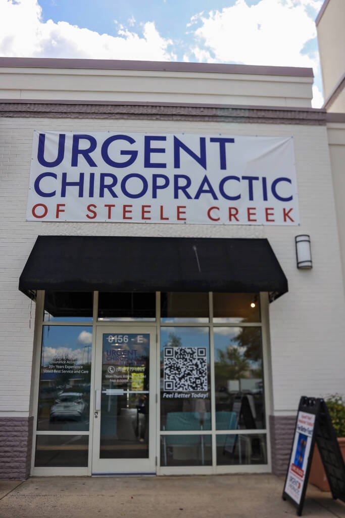 Exterior signage at Urgent Chiropractic of Steele Creek, 8156 South Tryon Street in Charlotte, NC